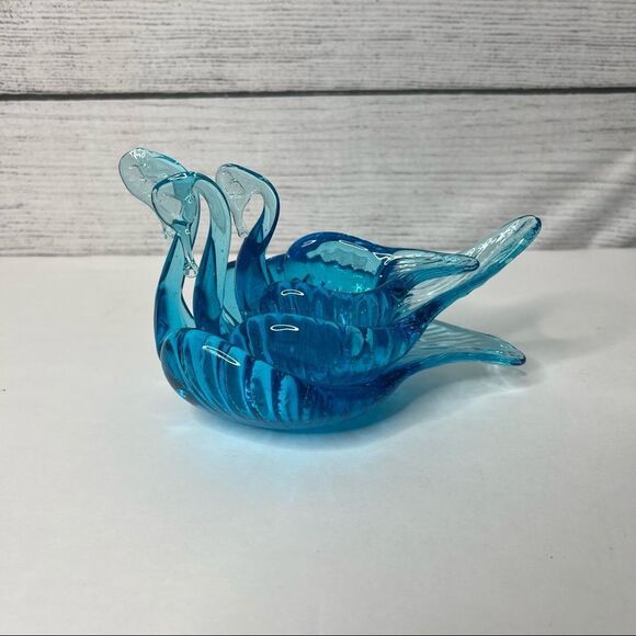 SET of 3 Vintage Blue Glass Swan Ring Dish Trinket - Picture 7 of 7